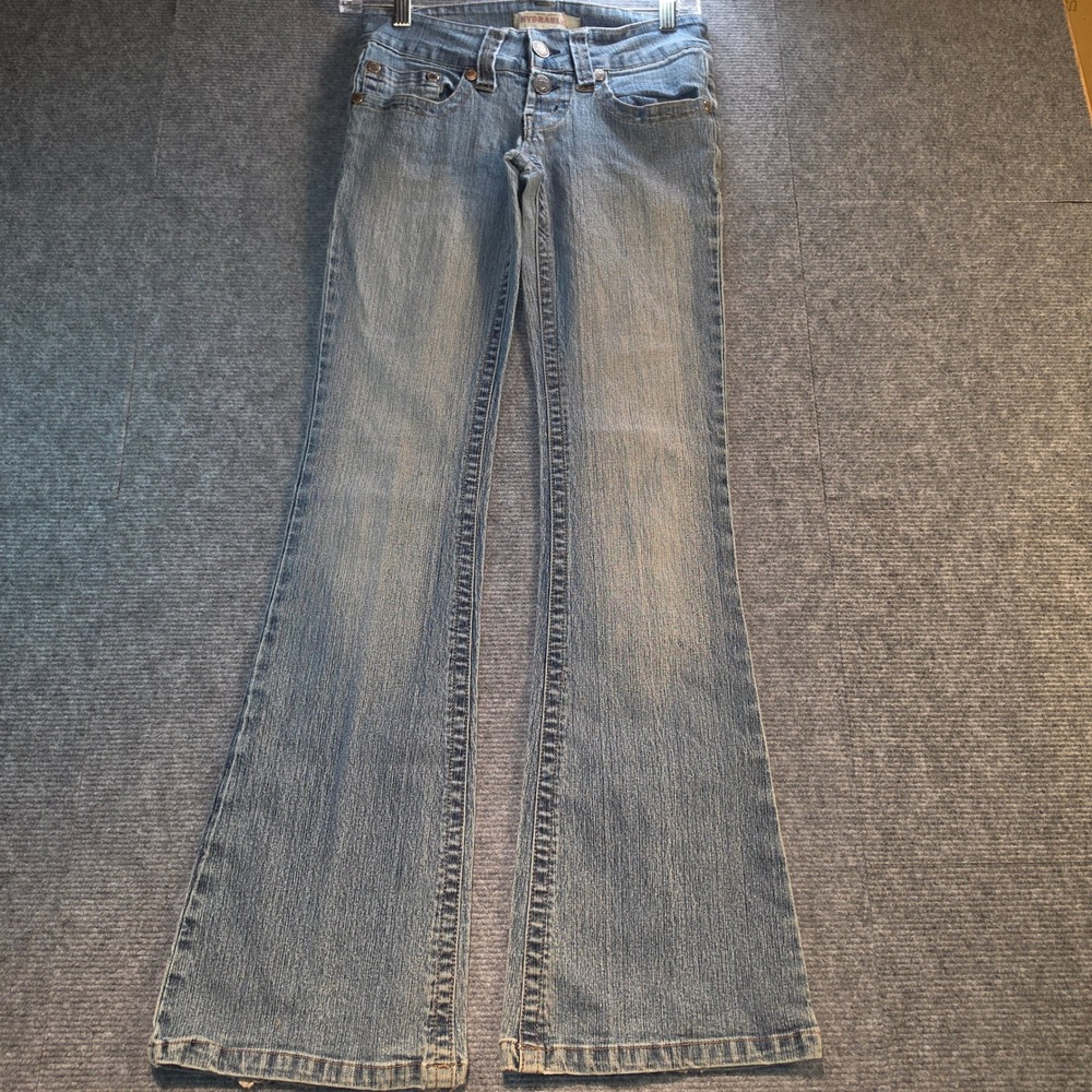 Hydraulic Flare Jeans Womens 1/2 Blue Good Y2K Low Rise Medium Wash Denim
